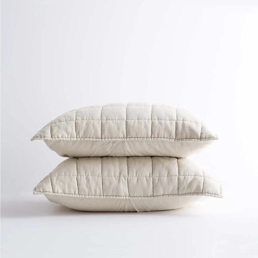 QUINCE European Linen Box Quilted Sham Set Standard Sand 6785